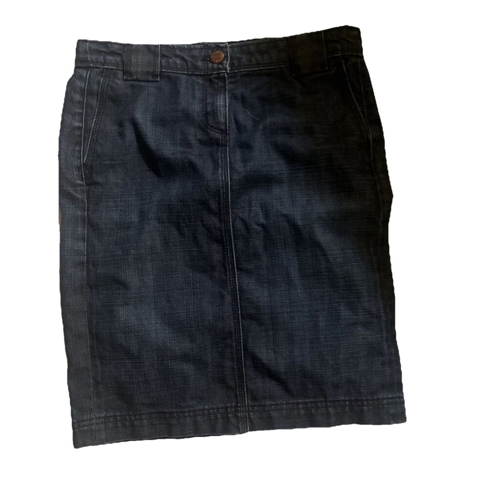 J Crew Denim Straight Pencil Skirt Pockets,  Dark Blue Wash, Back Slit Size 0